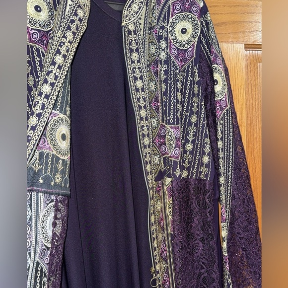 Women’s Plus Size 3pc Abaya Thobe Kaftan Purple Embroidery Dress Sz 6 US 22W 3X - Picture 12 of 16